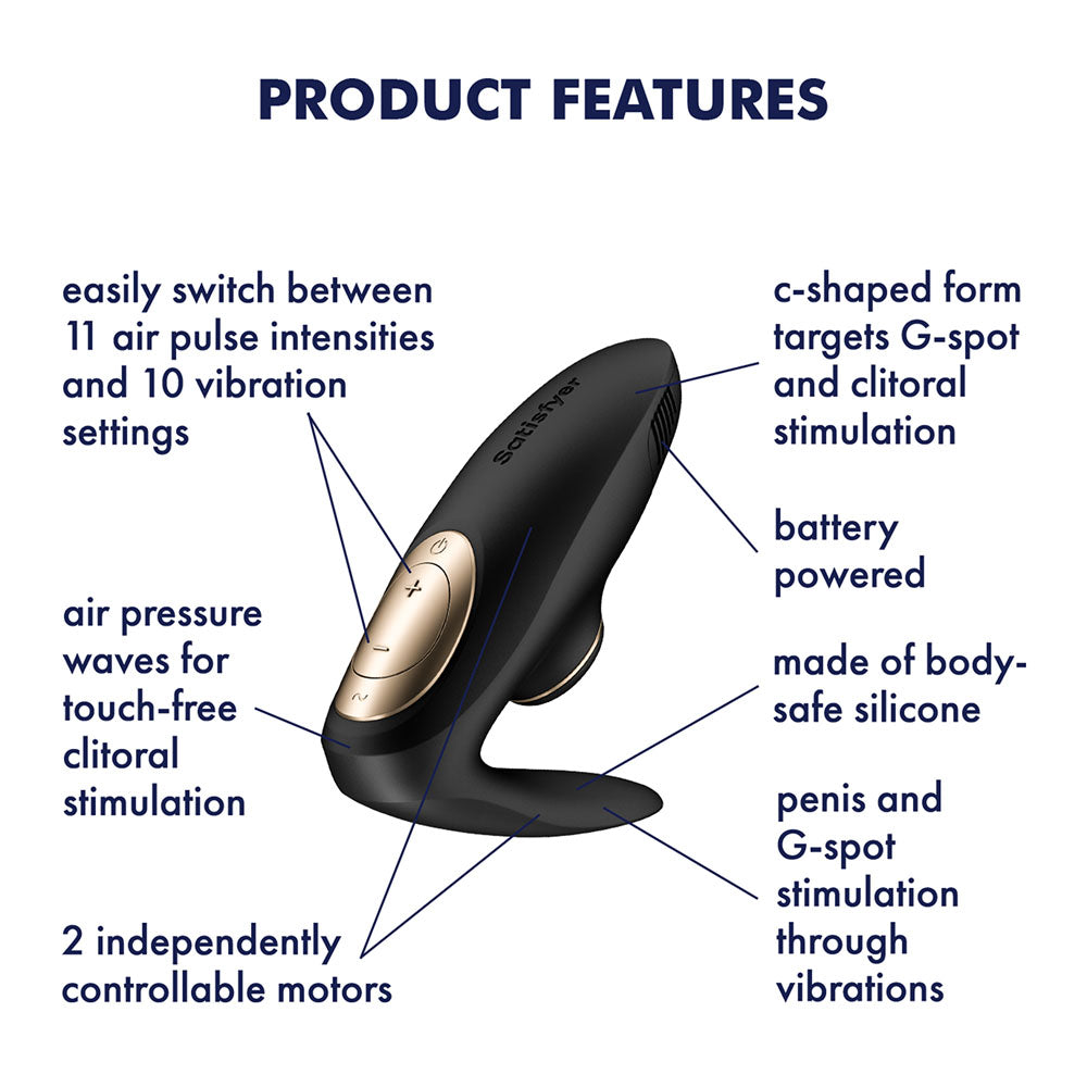 Satisfyer Pro 4 Couples Battery Series Black U Shaped Couples Vibe With Air Pulsation