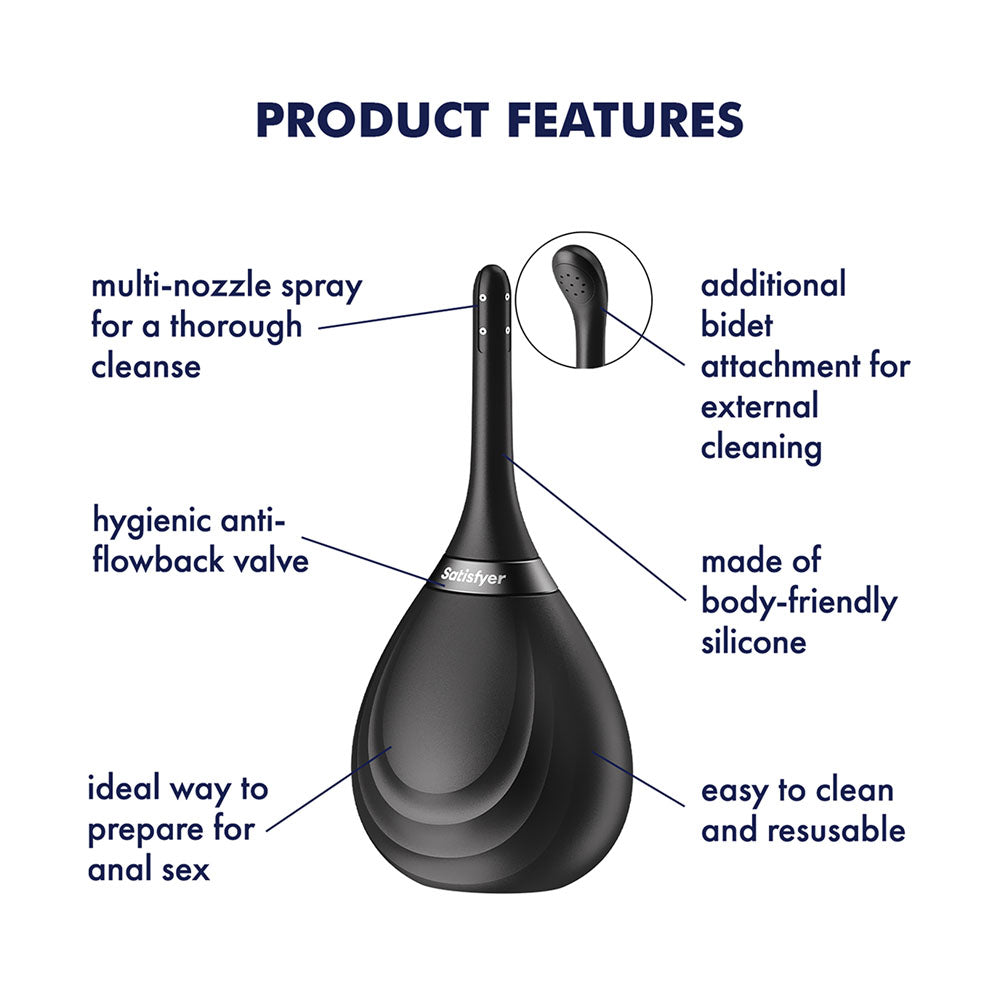 Satisfyer Clean & Play 2 In 1 Black Unisex Douche With 2 Nozzles