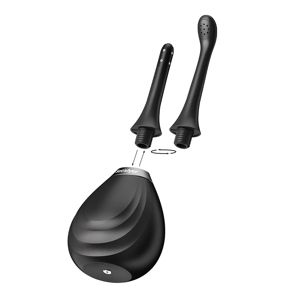 Satisfyer Clean & Play 2 In 1 Black Unisex Douche With 2 Nozzles