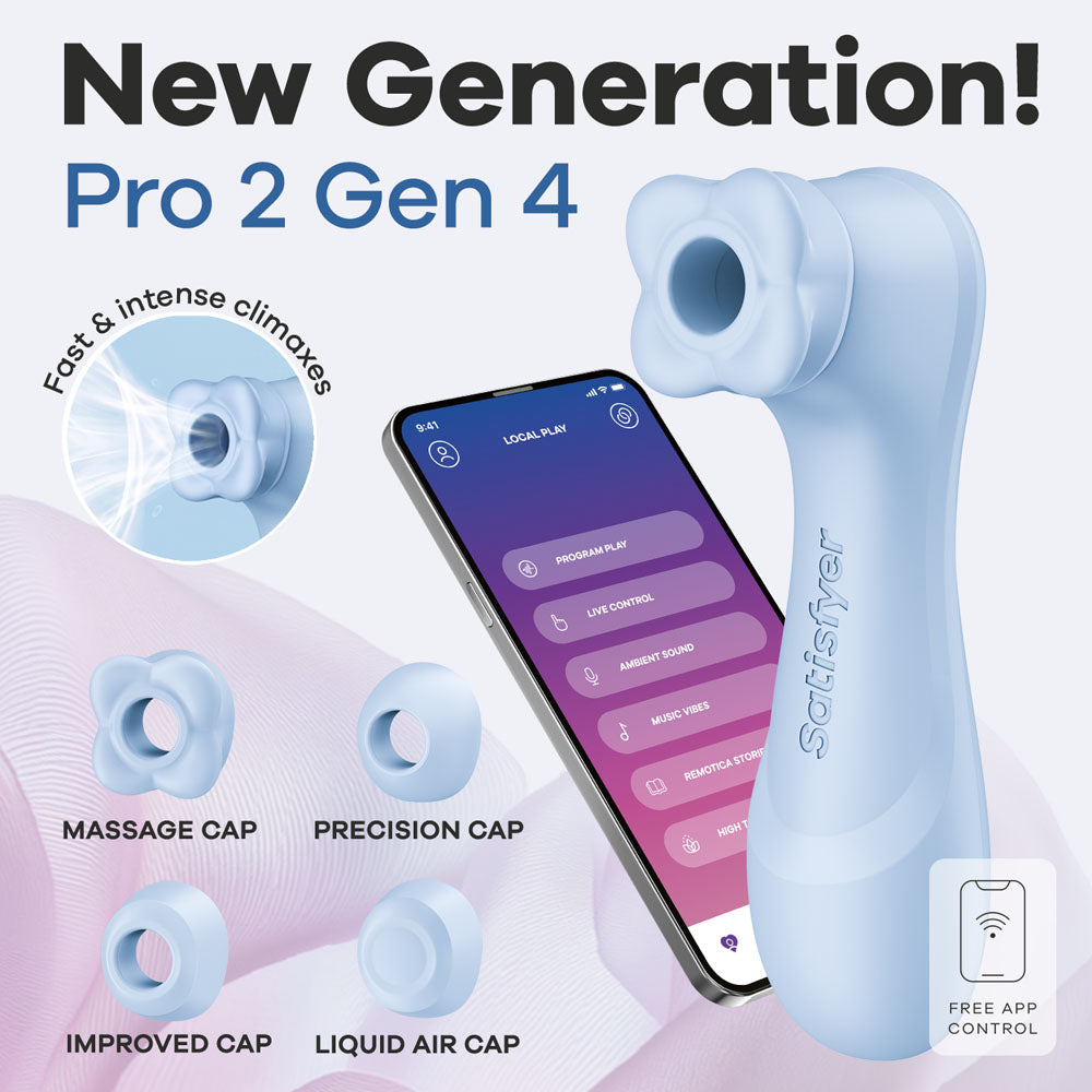 Satisfyer Pro 2 Generation 4 Serene Blue Blue Touch Free Usb C Rechargeable Clitoral Stimulator With App Control