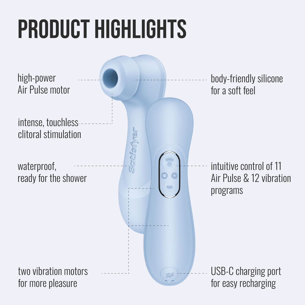 Satisfyer Pro 2 Generation 4 Serene Blue Blue Touch Free Usb C Rechargeable Clitoral Stimulator With App Control