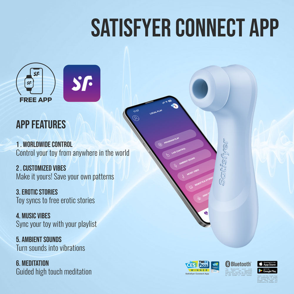 Satisfyer Pro 2 Generation 4 Serene Blue Blue Touch Free Usb C Rechargeable Clitoral Stimulator With App Control