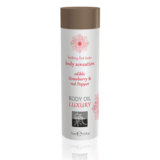 Shiatsu Edible Body Oil Luxury Strawberry & Red Pepper Flavoured 75 Ml