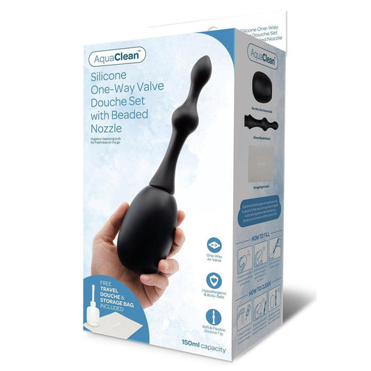 Aqua Clean Silicone 1 Way Valve Douche Set With Beaded Nozzle 150 Ml Capacity With Free Travel Douche Included