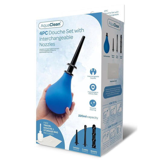 Aqua Clean 4 Piece Douche Set With Interchangeable Nozzles 220 Ml Capacity With Free Travel Douche Included