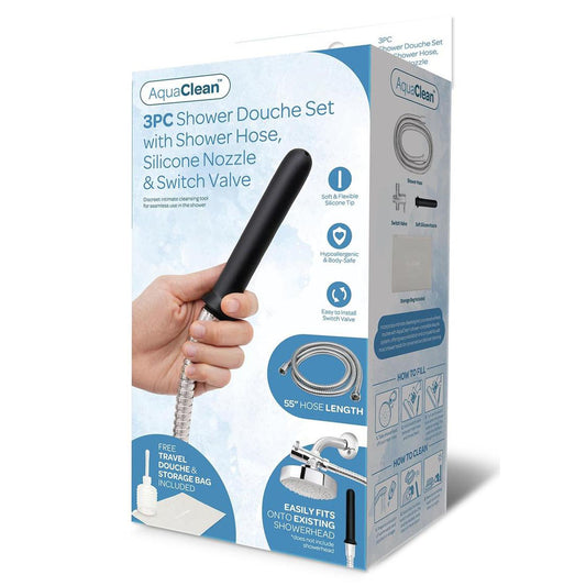 Aqua Clean 3 Piece Shower Douche Set With Shower Hose, Silicone Nozzle & Switch Valve Shower Douche System With Free Travel Douche Included