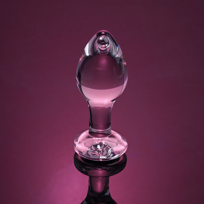 Adam & Eve Pink Gem Glass Plug Medium Clear Glass 8.7 Cm Butt Plug With Pink Gem Base