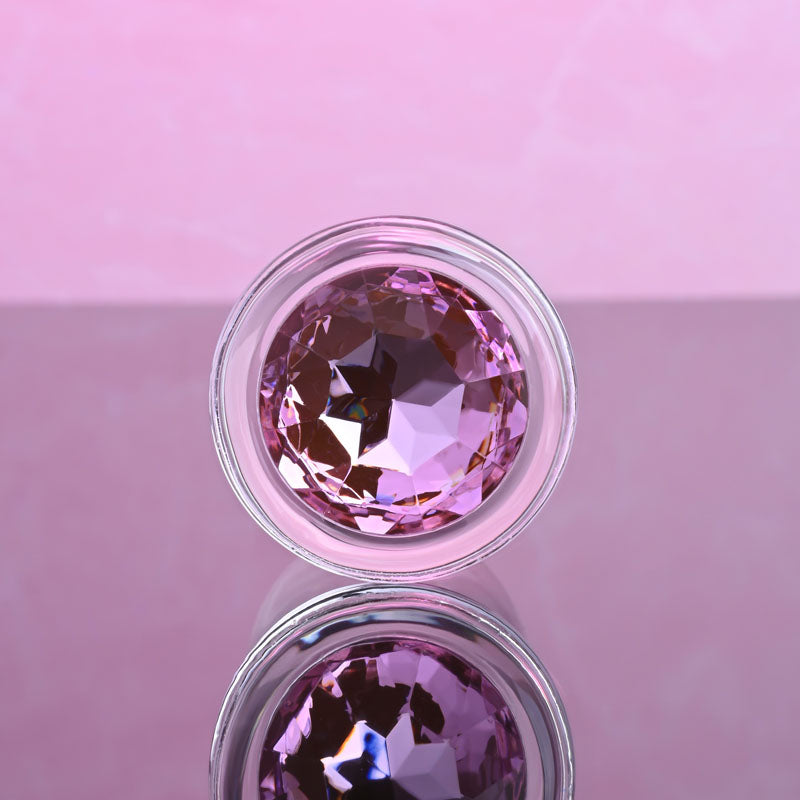 Adam & Eve Pink Gem Glass Plug Medium Clear Glass 8.7 Cm Butt Plug With Pink Gem Base