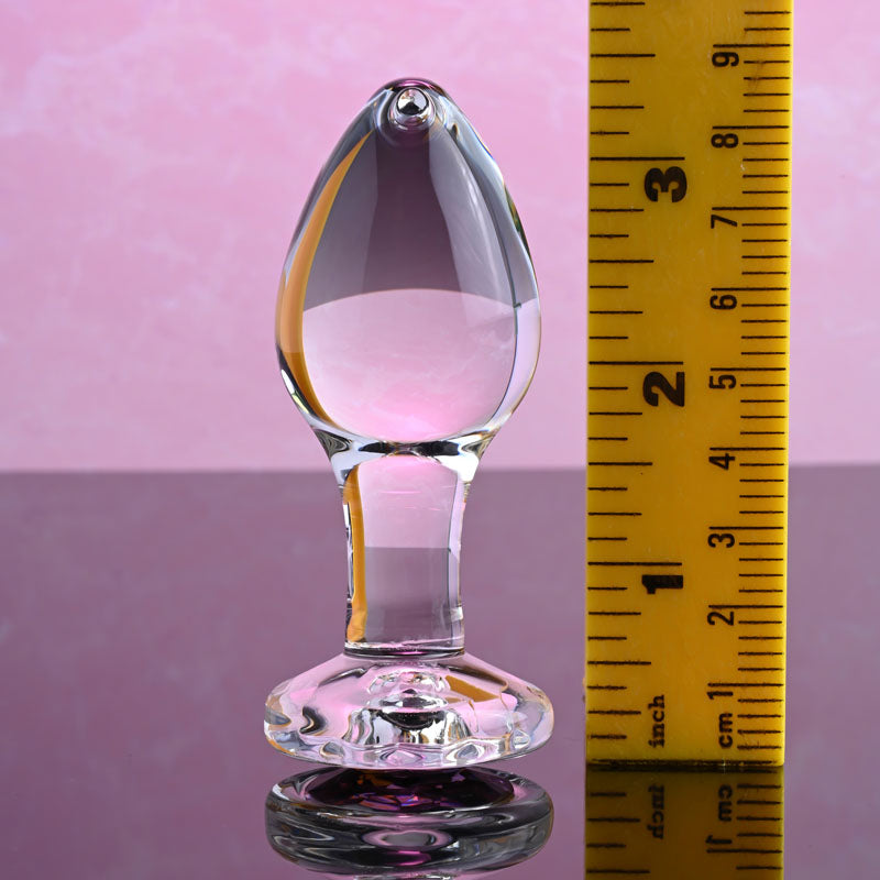 Adam & Eve Pink Gem Glass Plug Medium Clear Glass 8.7 Cm Butt Plug With Pink Gem Base