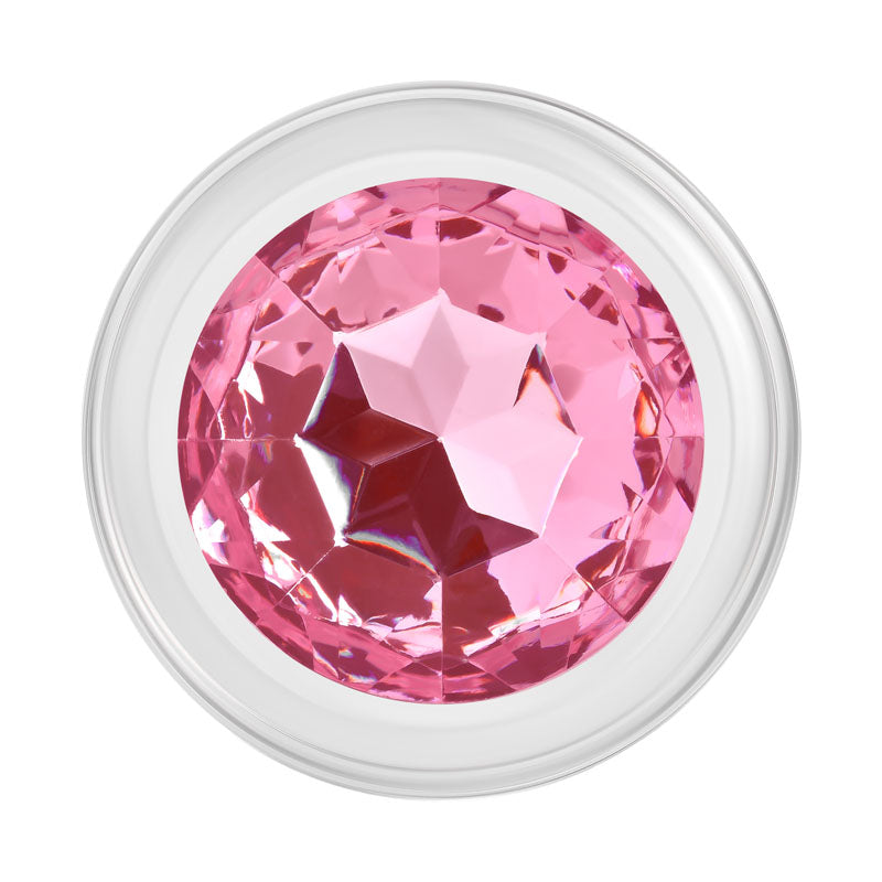 Adam & Eve Pink Gem Glass Plug Medium Clear Glass 8.7 Cm Butt Plug With Pink Gem Base