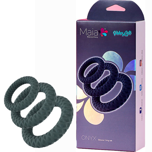 Maia Onyx Grey Cock Ring Set Set Of 3 Sizes