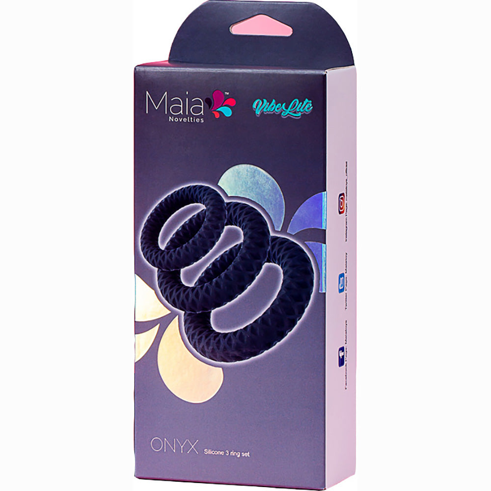 Maia Onyx Grey Cock Ring Set Set Of 3 Sizes