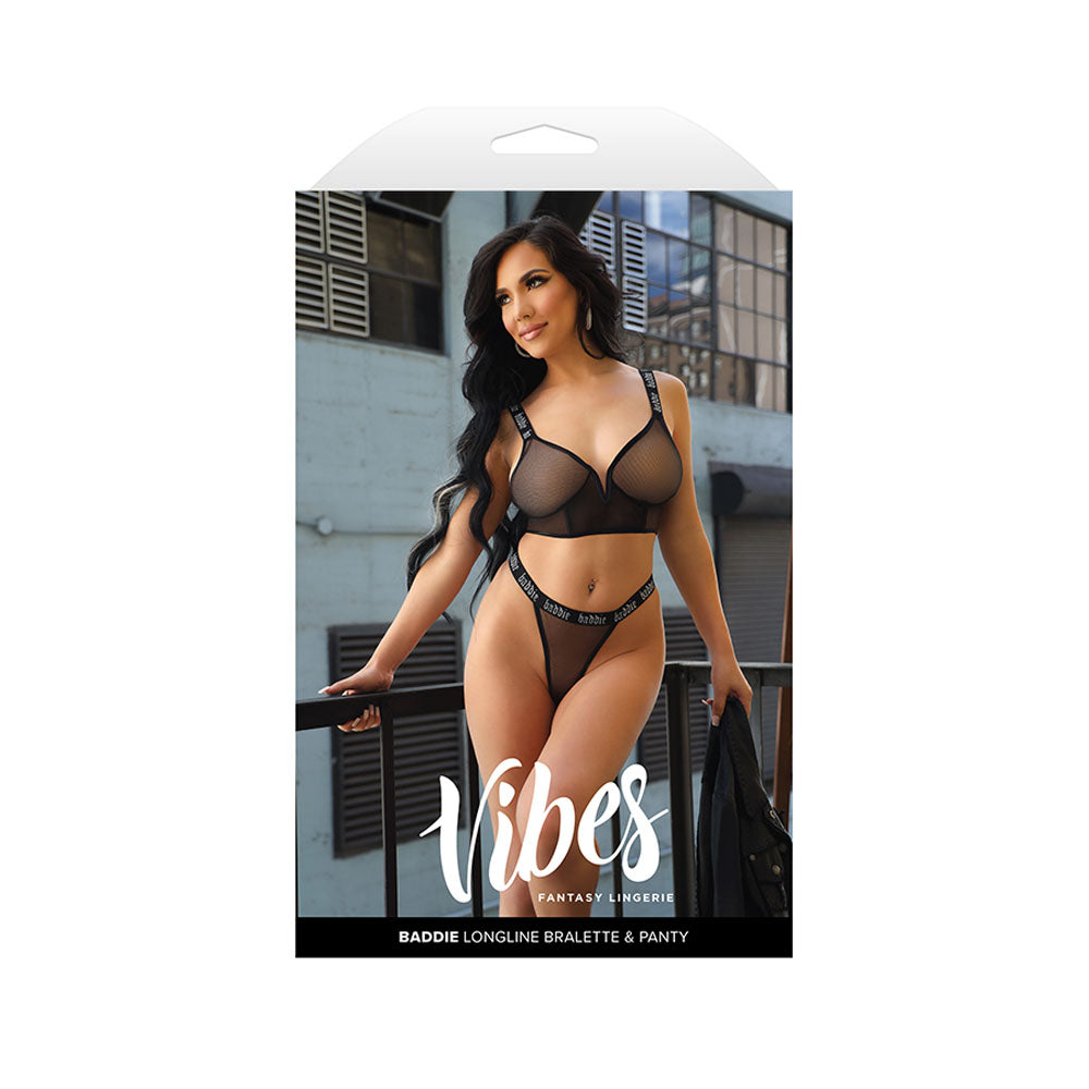 Vibes Baddie Longline Bralette & Panty S/M Black S/M Size