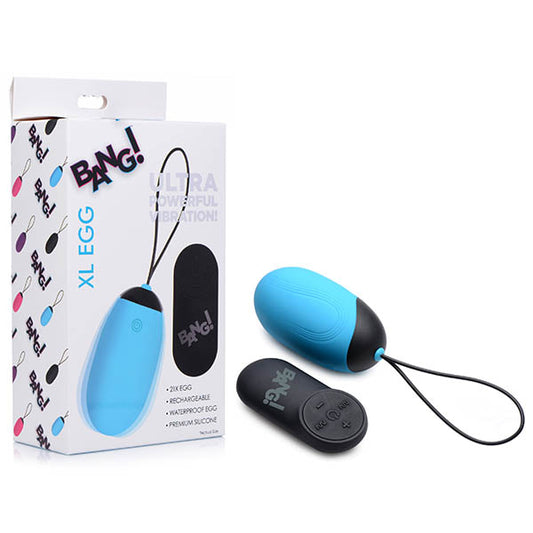 Bang! Xl Silicone Vibrating Egg Blue Xl Usb Rechargeable Egg With Wireless Remote