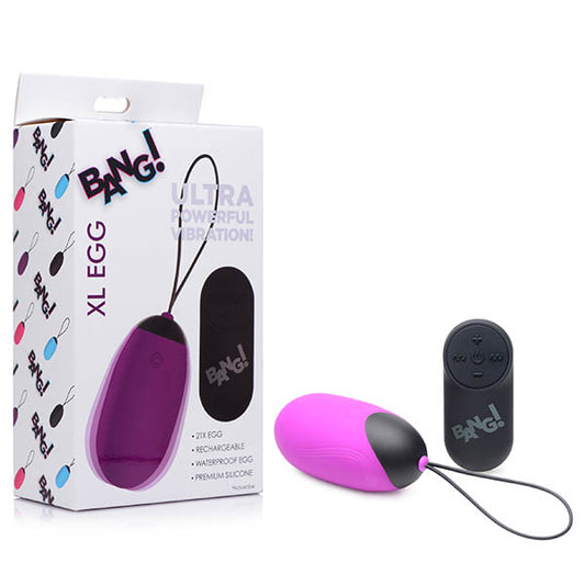 Bang! Xl Silicone Vibrating Egg Purple Xl Usb Rechargeable Egg With Wireless Remote