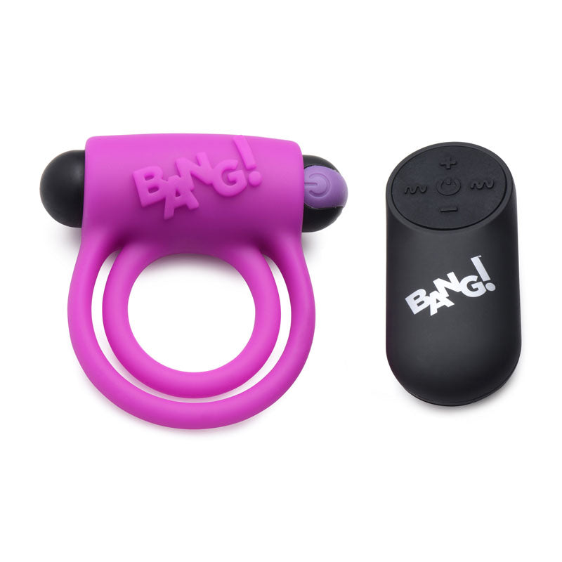 Bang! Silicone Cock Ring & Bullet Purple Usb Rechargeable Vibrating Cock Ring With Wireless Remote