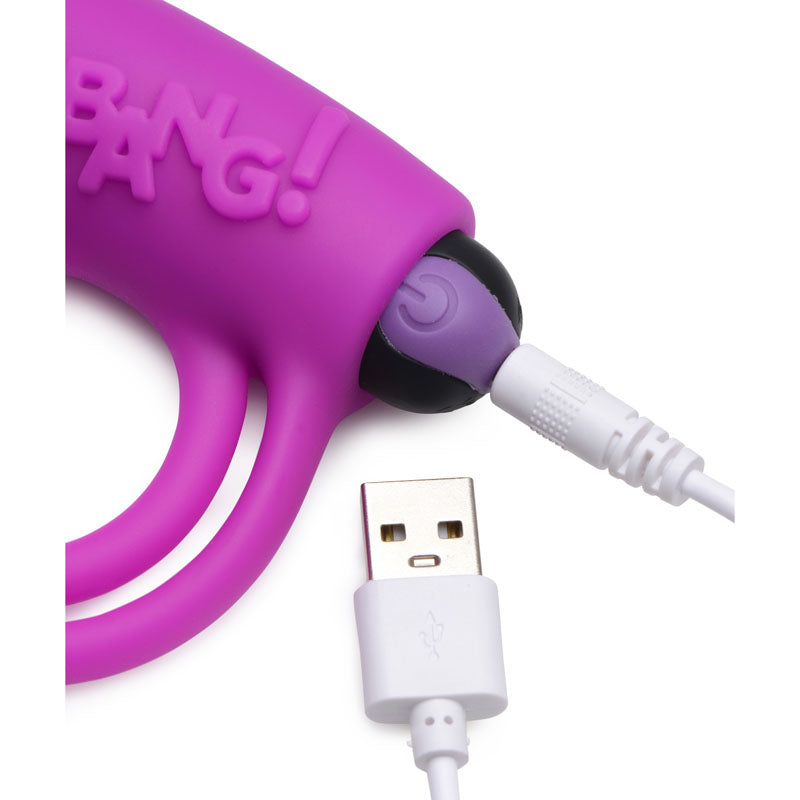 Bang! Silicone Cock Ring & Bullet Purple Usb Rechargeable Vibrating Cock Ring With Wireless Remote