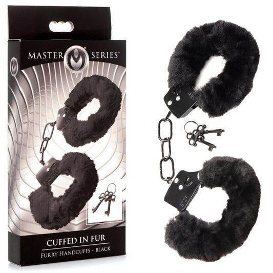 Master Series Cuffed In Fur Black Fluffy Handcuffs