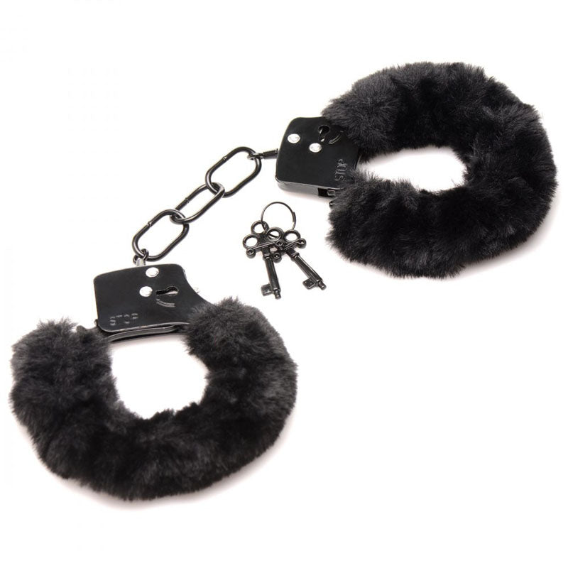Master Series Cuffed In Fur Black Fluffy Handcuffs