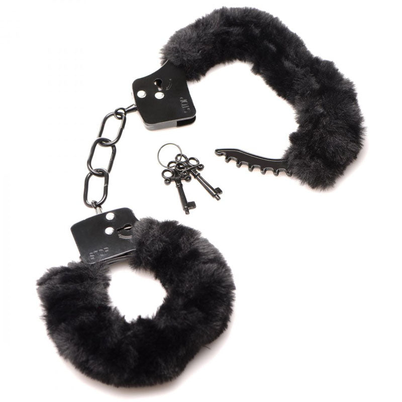 Master Series Cuffed In Fur Black Fluffy Handcuffs