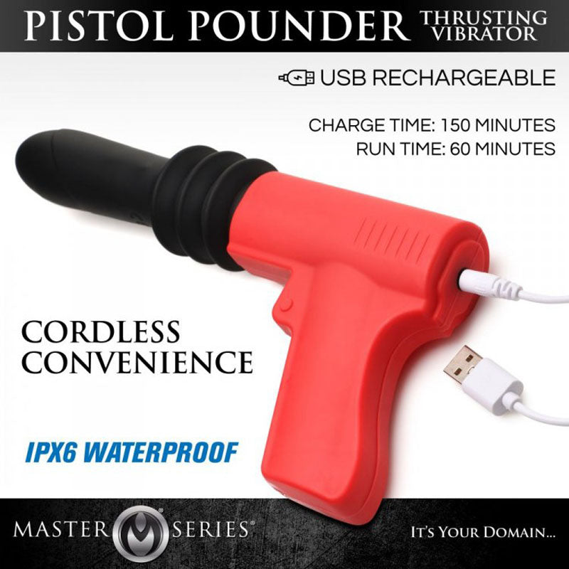 Master Series Pistol Pounder Thrusting Vibrator Black/Red Thrusting Vibrator With Gun Handle