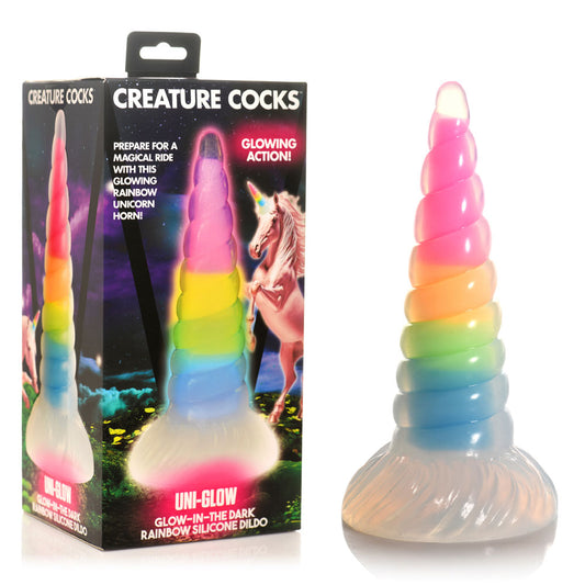 Creature Cocks Uni Glow Glow In Dark Rainbow 19.5 Cm Unicorn Fantasy Dildo
