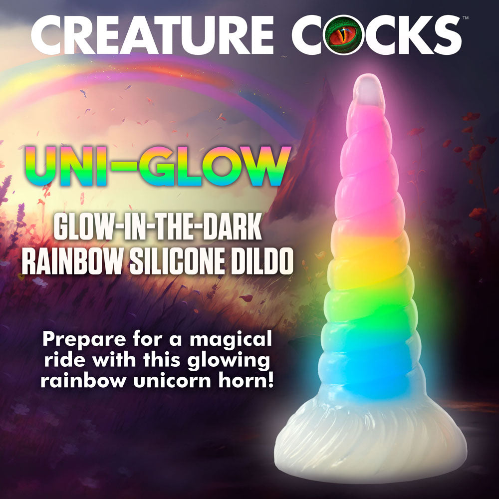 Creature Cocks Uni Glow Glow In Dark Rainbow 19.5 Cm Unicorn Fantasy Dildo
