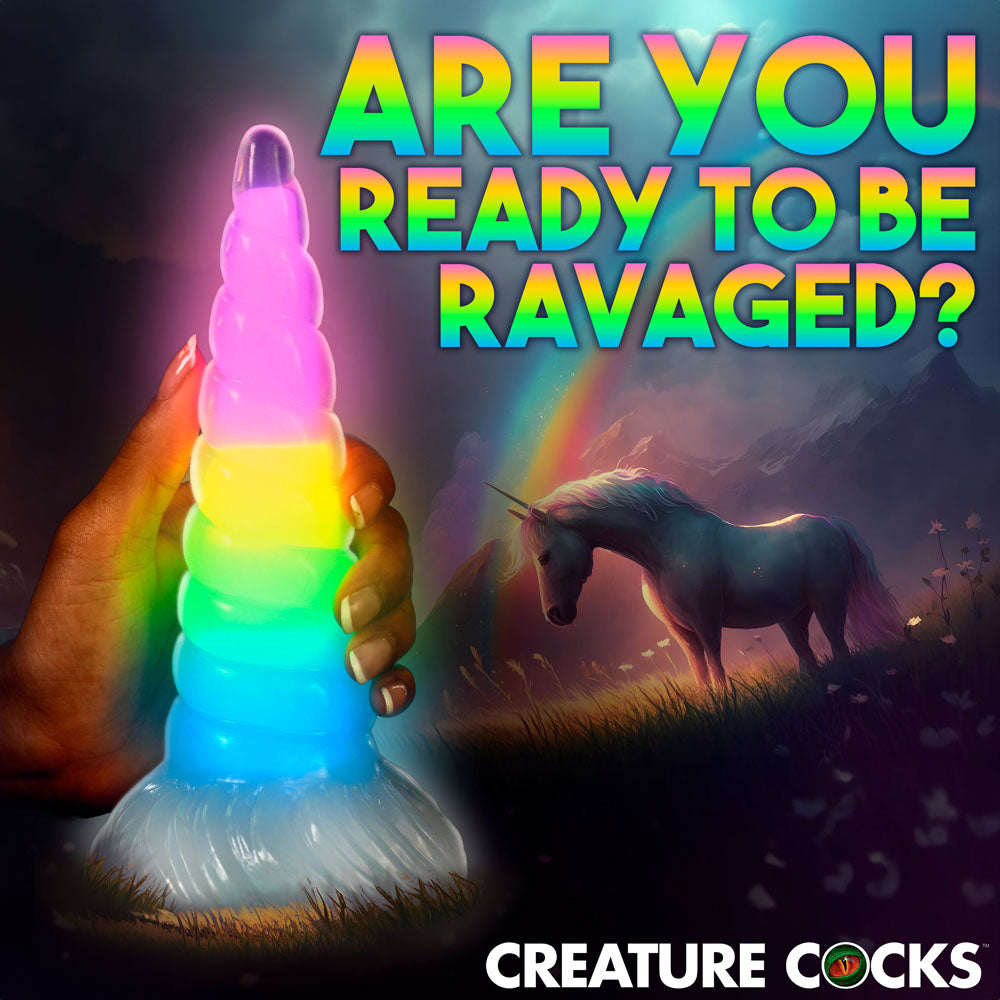 Creature Cocks Uni Glow Glow In Dark Rainbow 19.5 Cm Unicorn Fantasy Dildo