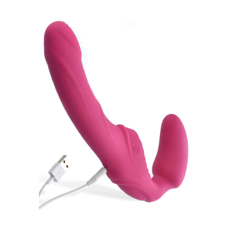 Adam & Eve Eve's Vibrating Strapless Strap On Pink 22 Cm (8.75'') Usb Rechargeable Strapless Strap On