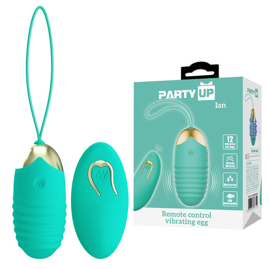 Party Up Ian Remote Egg Teal Teal Usb Rechargeable Vibrating Egg With Wireless Remote