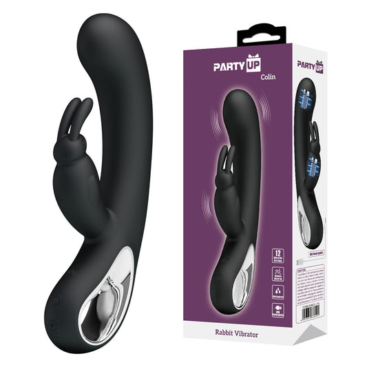 Party Up Colin Rabbit Vibe Black Black 21 Cm Usb Rechargeable Rabbit Vibrator