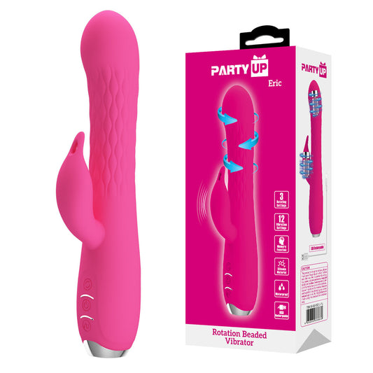 Party Up Eric Rotating Beads Vibrator Pink Pink 20.5 Cm Usb Rechargeable Rabbit Vibrator With Rotating Bead Shaft