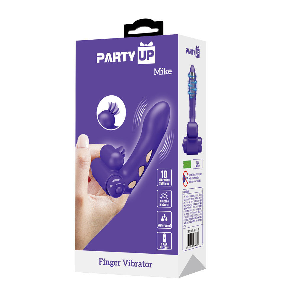 Party Up Mike Finger Vibe Purple Purple Vibrating Finger Vibrator
