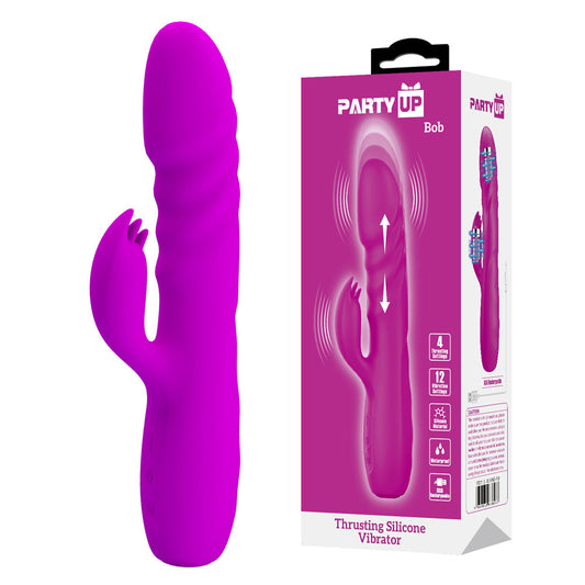 Party Up Bob Thrusting Vibe Purple Purple 25 Cm Usb Rechargeable Thrusting Rabbit Vibrator