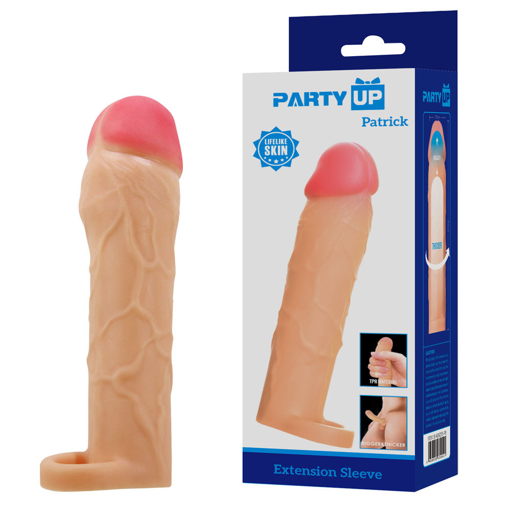 Party Up Patrick 2 Inch Extender Sleeve Flesh 2 Inch Penis Extender Sleeve With Ball Strap