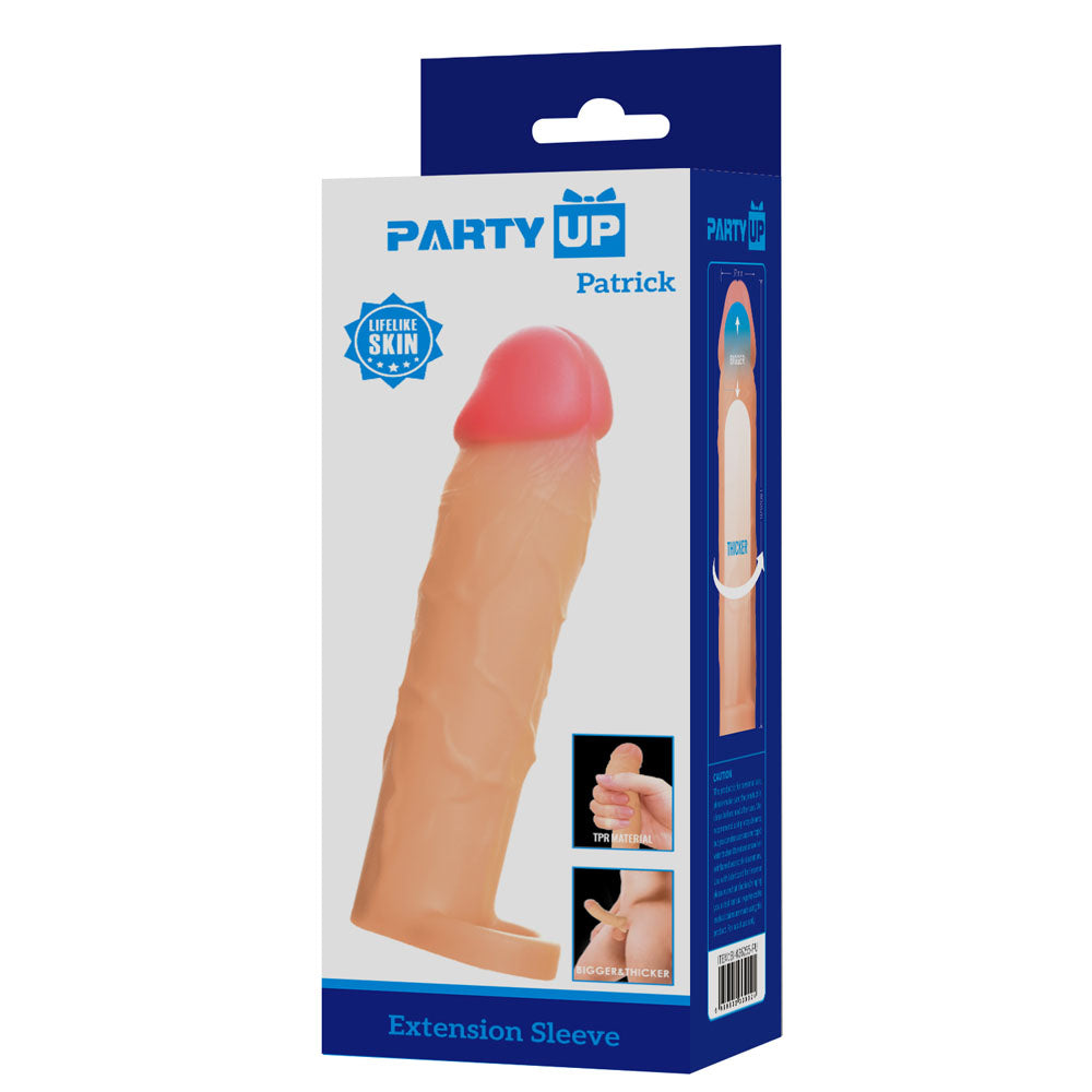 Party Up Patrick 2 Inch Extender Sleeve Flesh 2 Inch Penis Extender Sleeve With Ball Strap