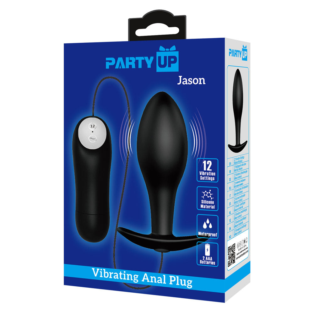 Party Up Jason Vibrating Anal Plug Black 8.5 Cm Vibrating Butt Plug With Remote