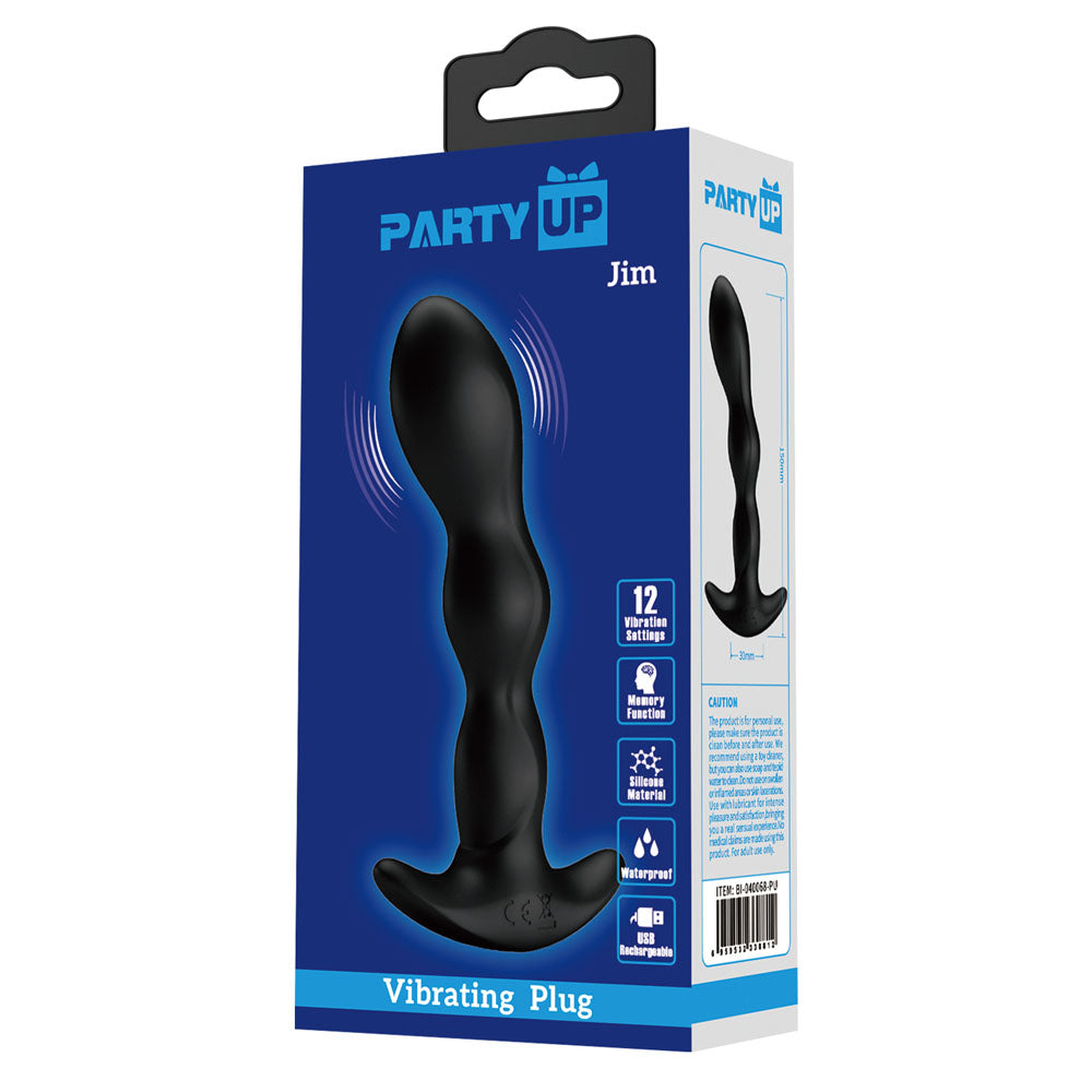 Party Up Jim Vibrating Plug Black 14.5 Cm Usb Rechargeable Vibrating Butt Plug