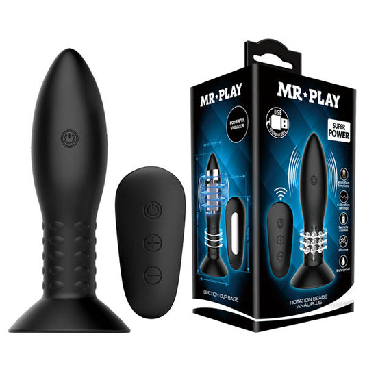 Mr Play Rotation Beads Anal Plug Black Usb Rechargeable Beaded Butt Plug With Wireless Remote