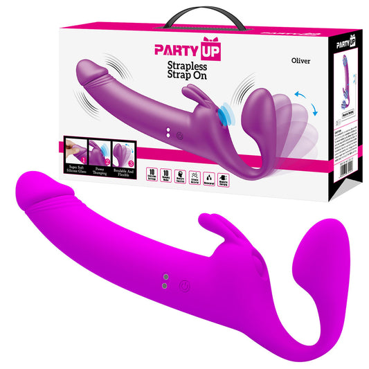 Party Up Oliver Strapless Strap On Purple 28.3 Cm Usb Rechargeable Strapless Strap On