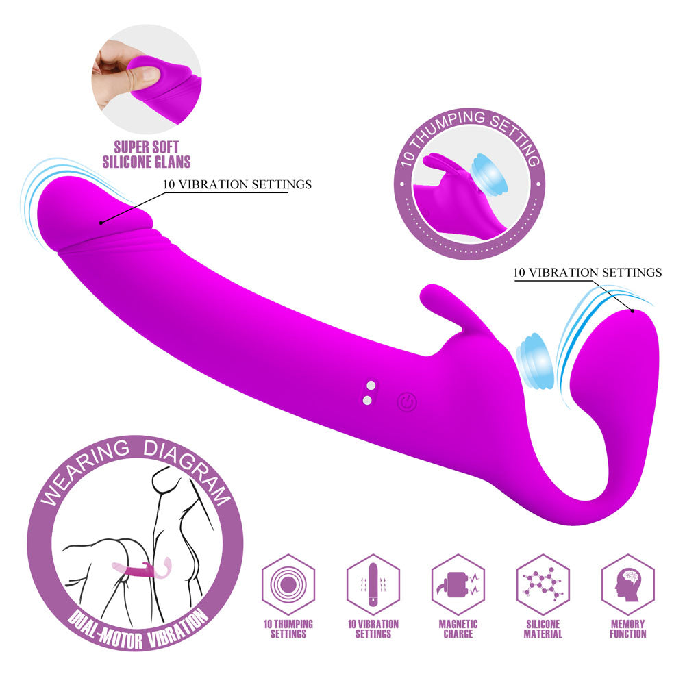 Party Up Oliver Strapless Strap On Purple 28.3 Cm Usb Rechargeable Strapless Strap On