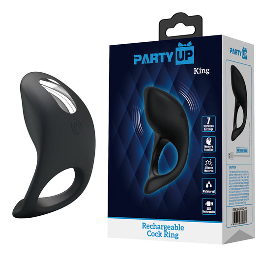 Party Up King Rechargeable Cock Ring Black Usb Rechargeable Cock Ring