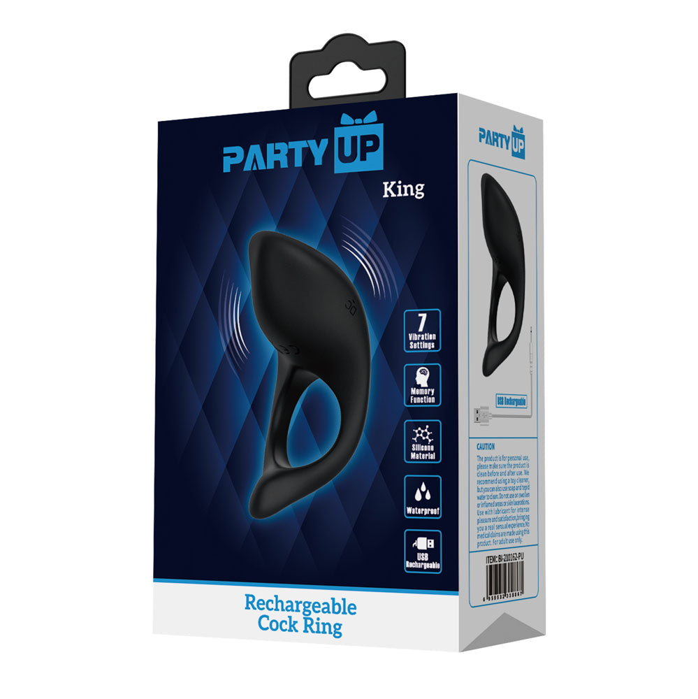 Party Up King Rechargeable Cock Ring Black Usb Rechargeable Cock Ring