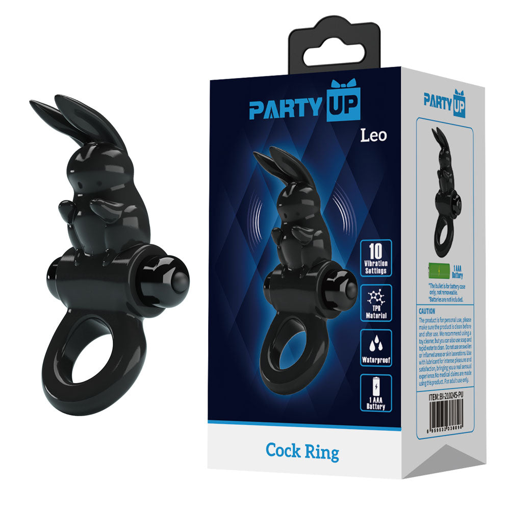 Party Up Leo Vibrating Cock Ring Black Vibrating Cock Ring