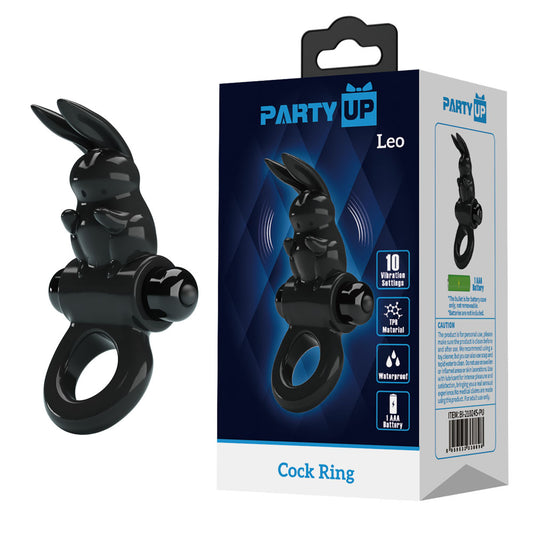 Party Up Leo Vibrating Cock Ring Black Vibrating Cock Ring