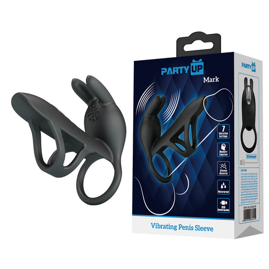 Party Up Mark Vibrating Penis Sleeve Black Usb Rechargeable Vibrating Cock Sleeve