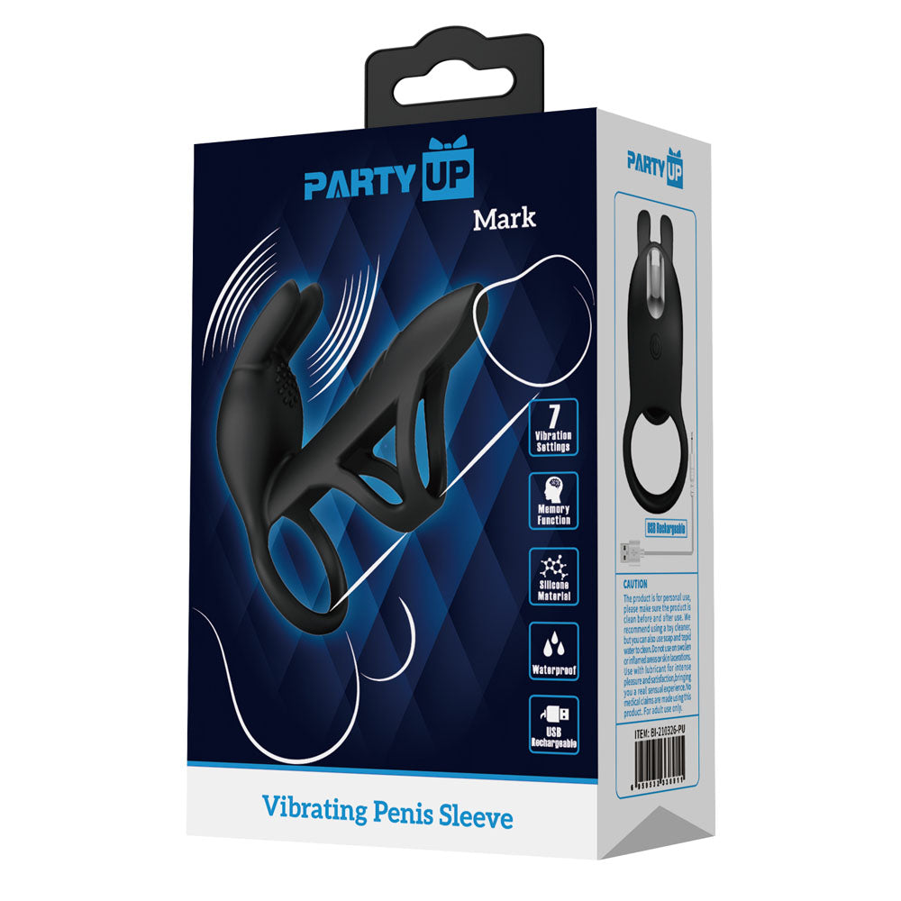 Party Up Mark Vibrating Penis Sleeve Black Usb Rechargeable Vibrating Cock Sleeve