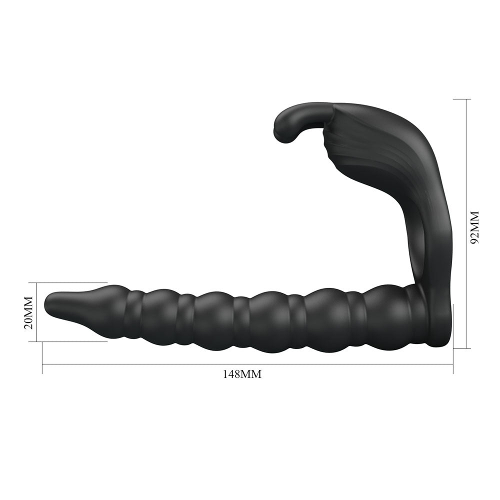 Party Up Marcus Ring & Anal Plug Black Usb Rechargeable Vibrating Cock Ring With Double Penetrator