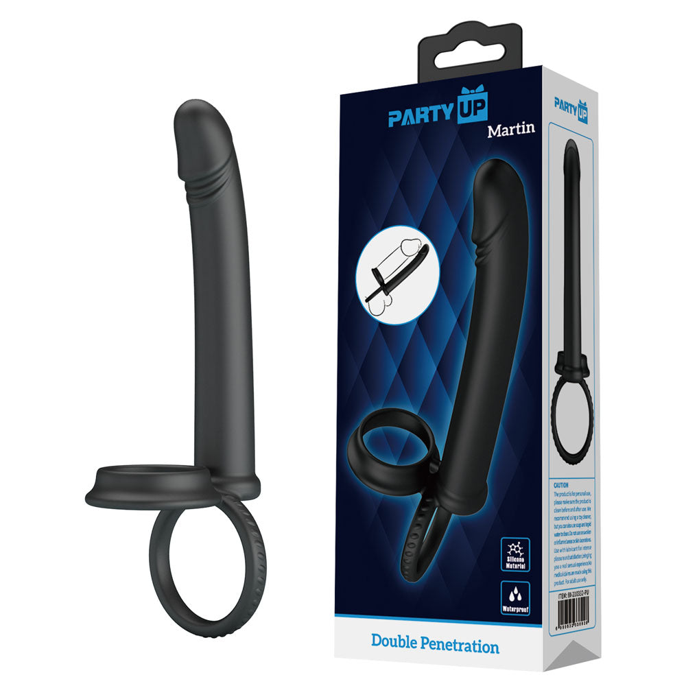 Party Up Martin Double Penetrator Black Cock & Ball Rings With Double Penetrator