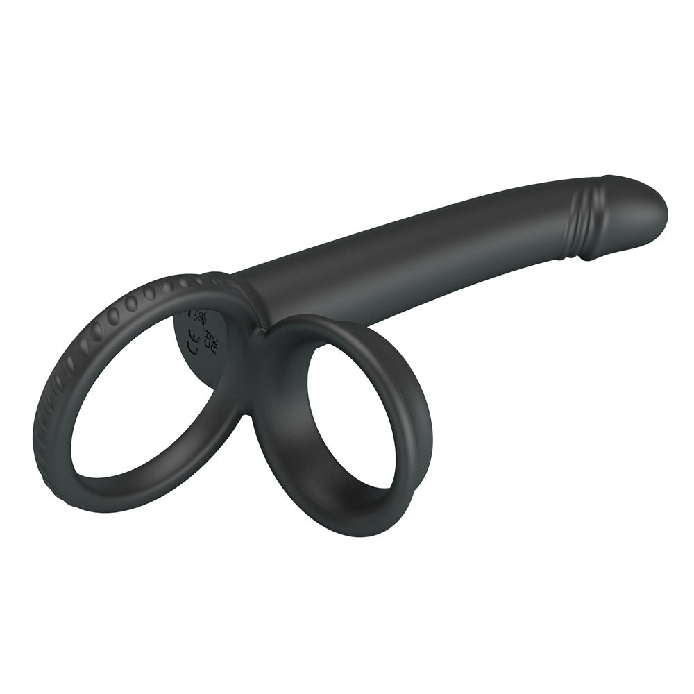 Party Up Martin Double Penetrator Black Cock & Ball Rings With Double Penetrator